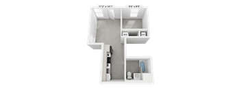 a sq. ft. apartment with a bedroom and a living room