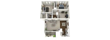 Two bed one bath apartment home in Villa Creek Apartment Homes in Cypress.