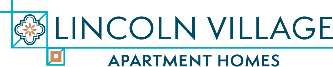 a blue and white sign that says lincoln village apartments