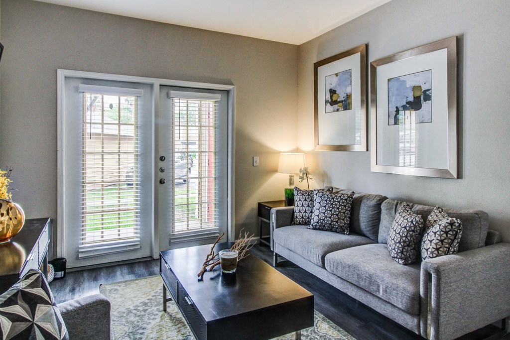 a living room with a couch and a coffee table