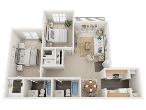vs5 3D 2 Bed/2 Bath 988 sq ft Floor Plan