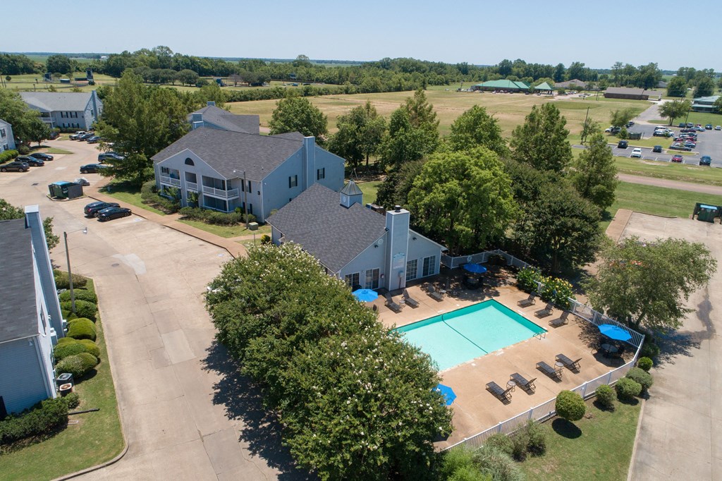 Cottonwood Apartments Greenville, MS Drone View of Pool