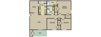 Cottonwood Apartments MS 3 Bedroom Floor Plan