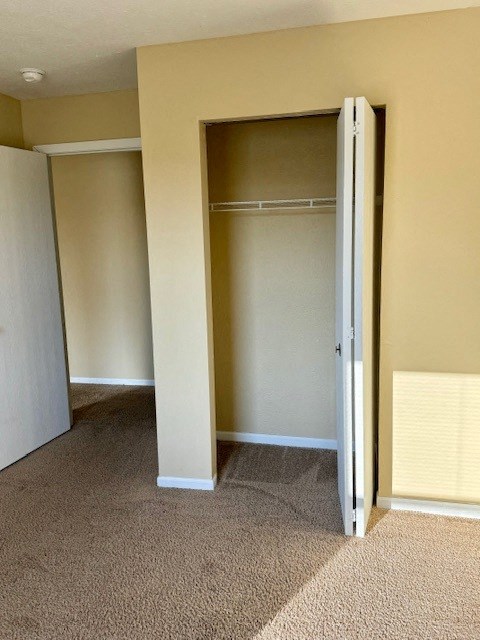 an empty closet with a door open