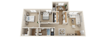 Meadows at Green Tree Apartments 2 Bed 1.5 Bath Floor Plan