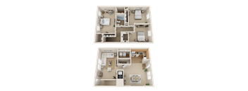 Meadows at Green Tree Apartments 3 Bedroom 2 Bath Floor Plan