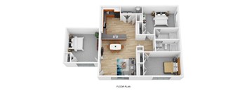 A floor plan of a house with a living room, dining room, kitchen, and bedrooms.
