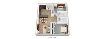 A floor plan of a house with a living room, dining room, kitchen, and bedrooms.