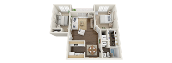 Village Square of Searcy 2 Bedroom 1 Bath 886 sq ft 3D Floor Plan
