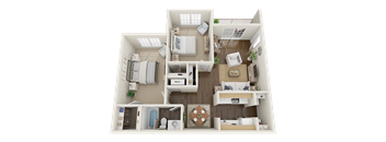 Village Square of Cabot 2 Bedroom 1 Bath 928 sq ft 3D Floor Plan