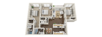 Village Square of Searcy 3 Bedroom 2 Bath 1097 sq foot 3D Floor Plan