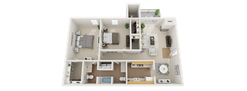 The Village Apartments 2 Bedroom 2 Bath 950 square feet Floor Plan