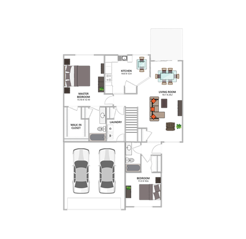 Hudson Place - Oxford Floor Plan - 2 Bed/2 Bath