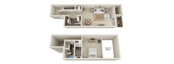 1 Bed/1 Bath 850 sq ft 3D Floor Plan