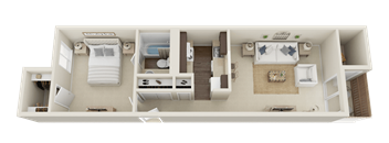 Sturbridge Townhomes 1 Bedroom 1 Bath 640 Square Feet 3D Floor Plan