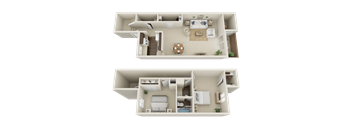 Sturbridge Townhomes 2 Bed/1.5 Bath 1100 sq ft 3D Floor Plan