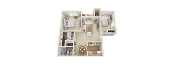 Village Square of Hot Springs 2 Bed/1 Bath 817 sq ft 3D Floor Plan