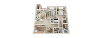 Village Square of Hot Springs 2 Bed/2 Bath 971 sq ft 3D Floor Plan