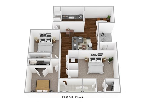 A floor plan of a house with multiple bedrooms and a living area.