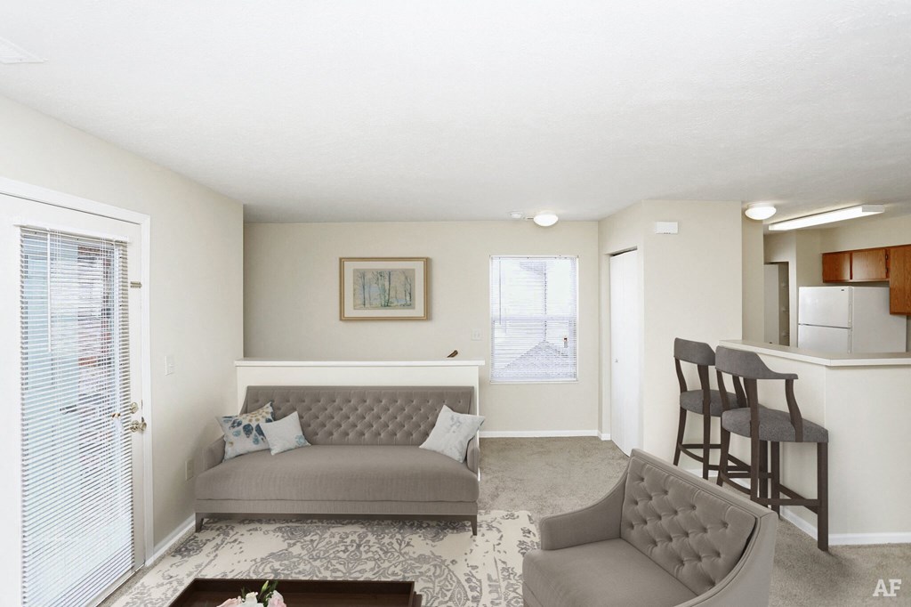 a living room with two couches and a coffee table