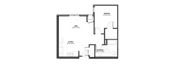 a floor plan of a house with a bedroom and a living room