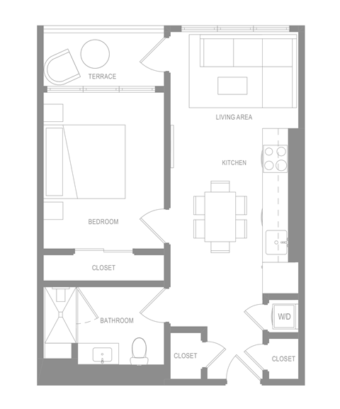 1 Bedroom U Floor Plan