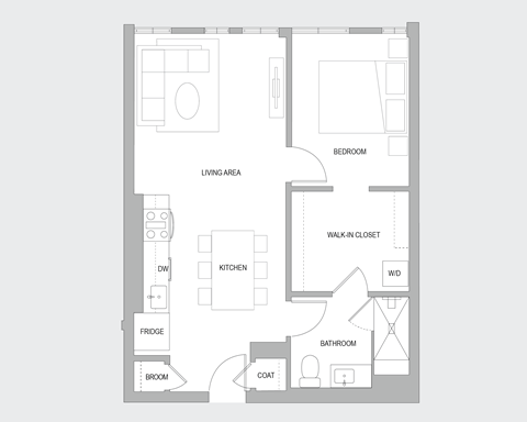 1BR H Floorplan