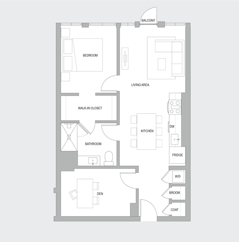 1BR V Floorplan