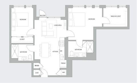2BR H Floorplan