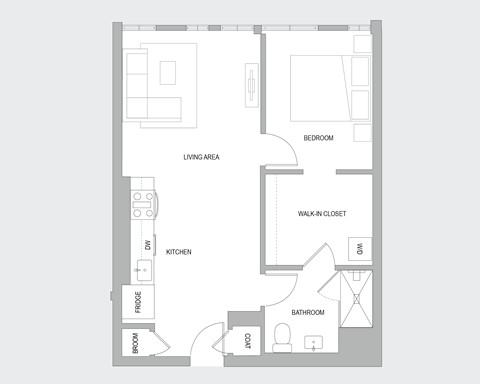 1BR H Floorplan