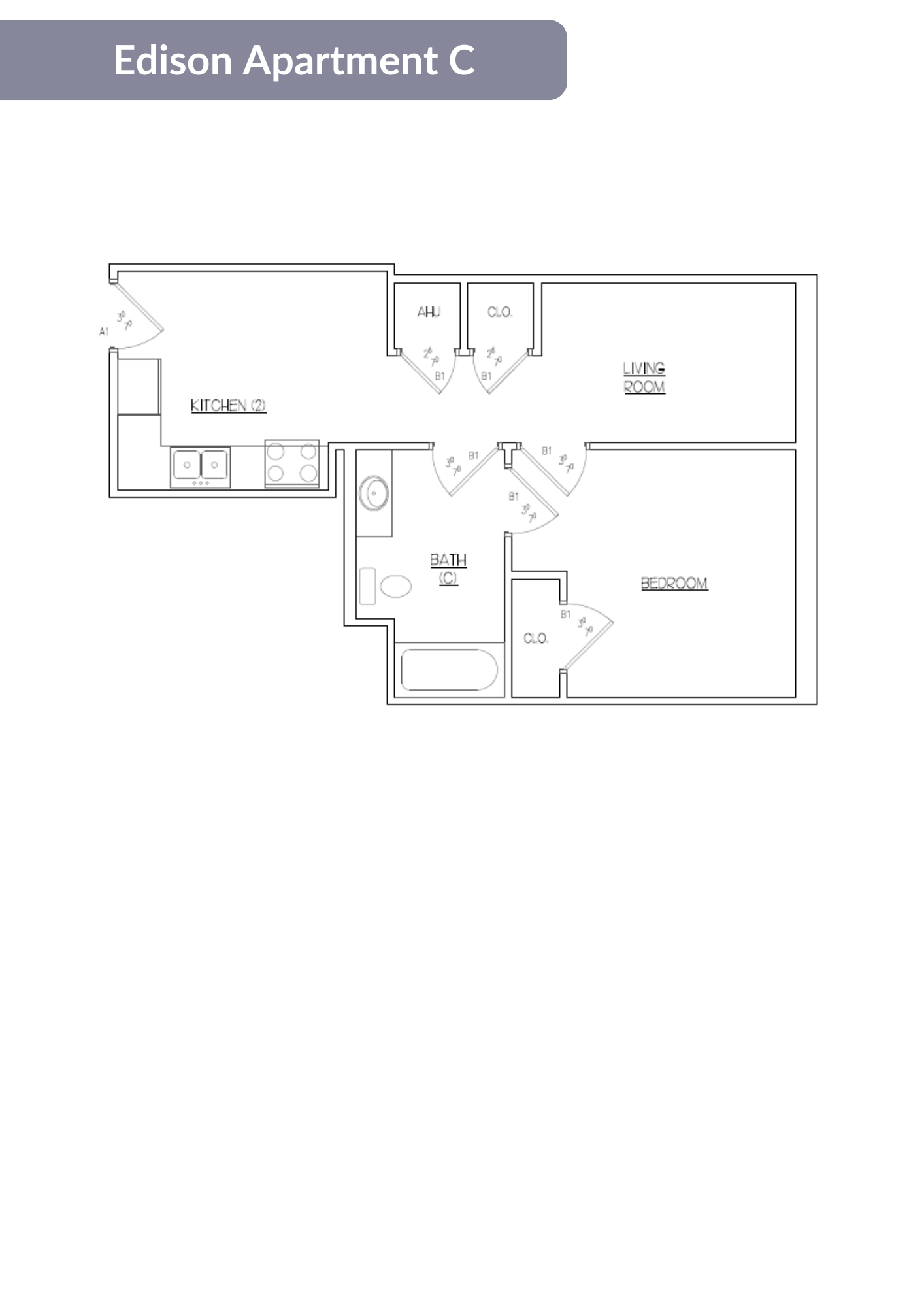 A floor plan of Edison Apartment C with labeled rooms.