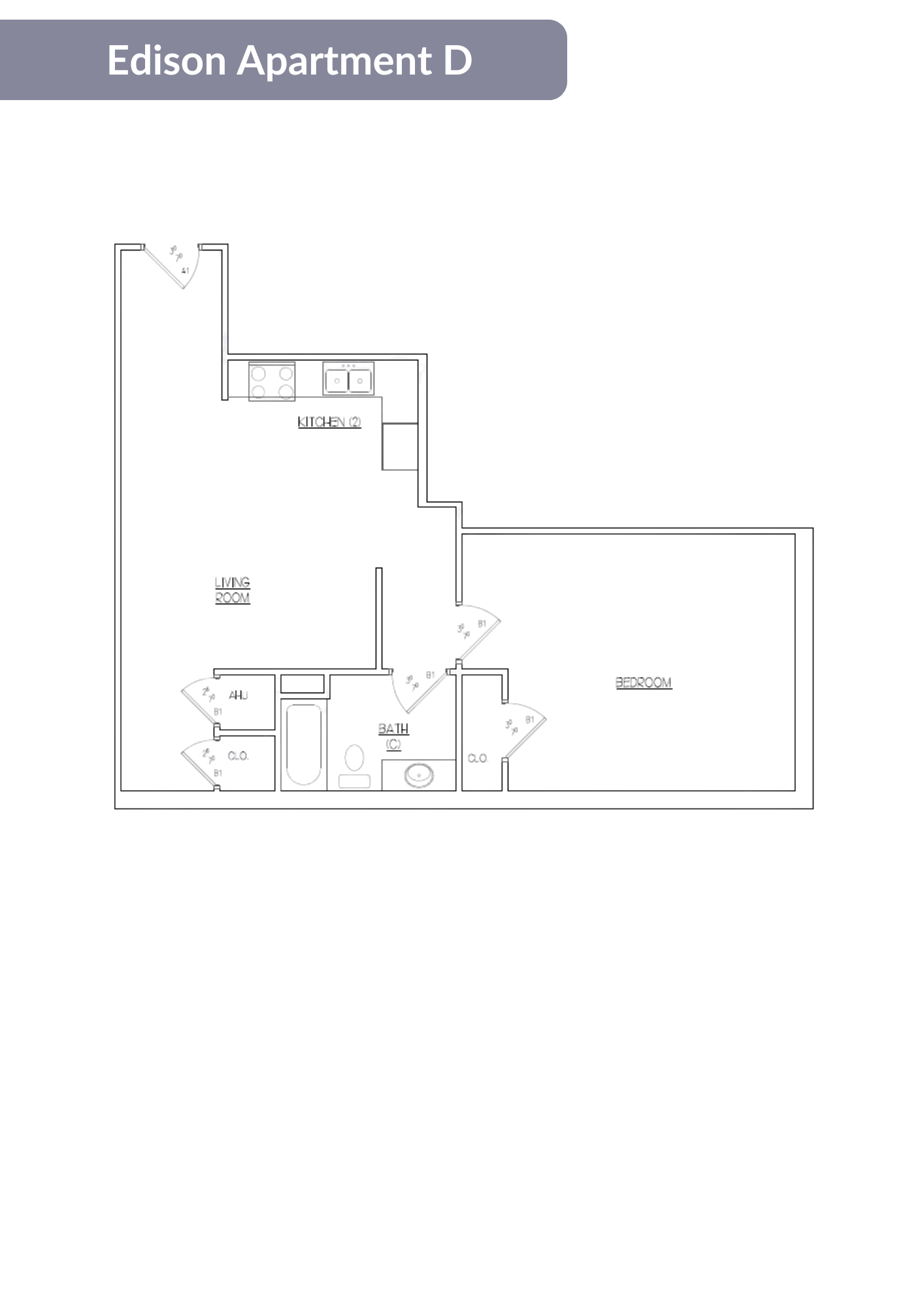 A floor plan of the Edison Apartment D.