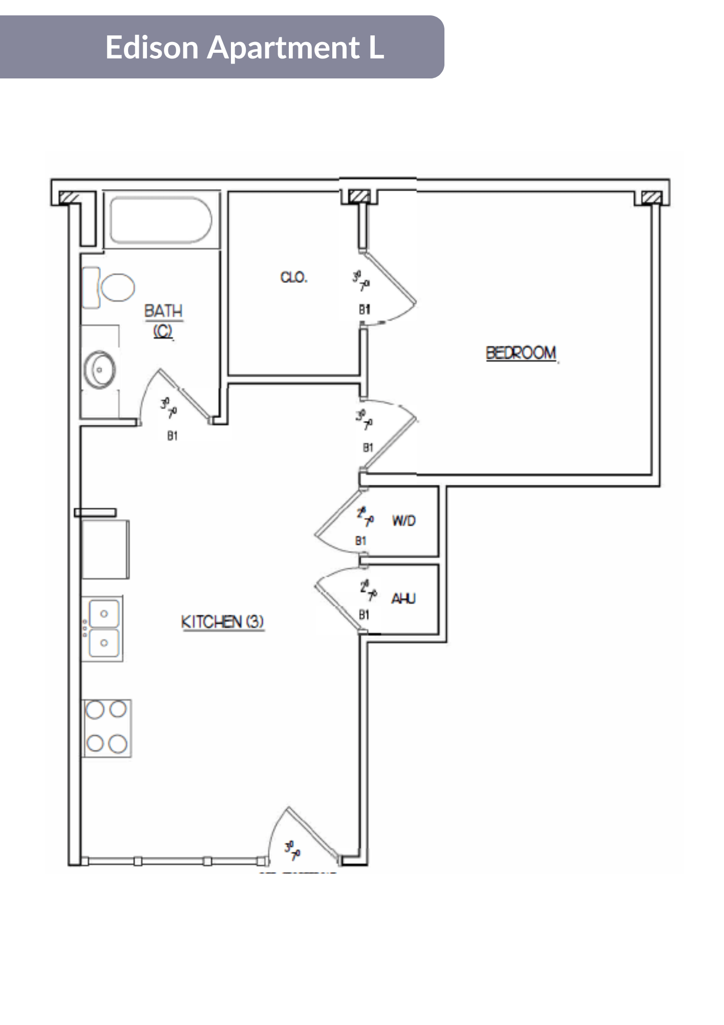 A floor plan of the Edison Apartment L.