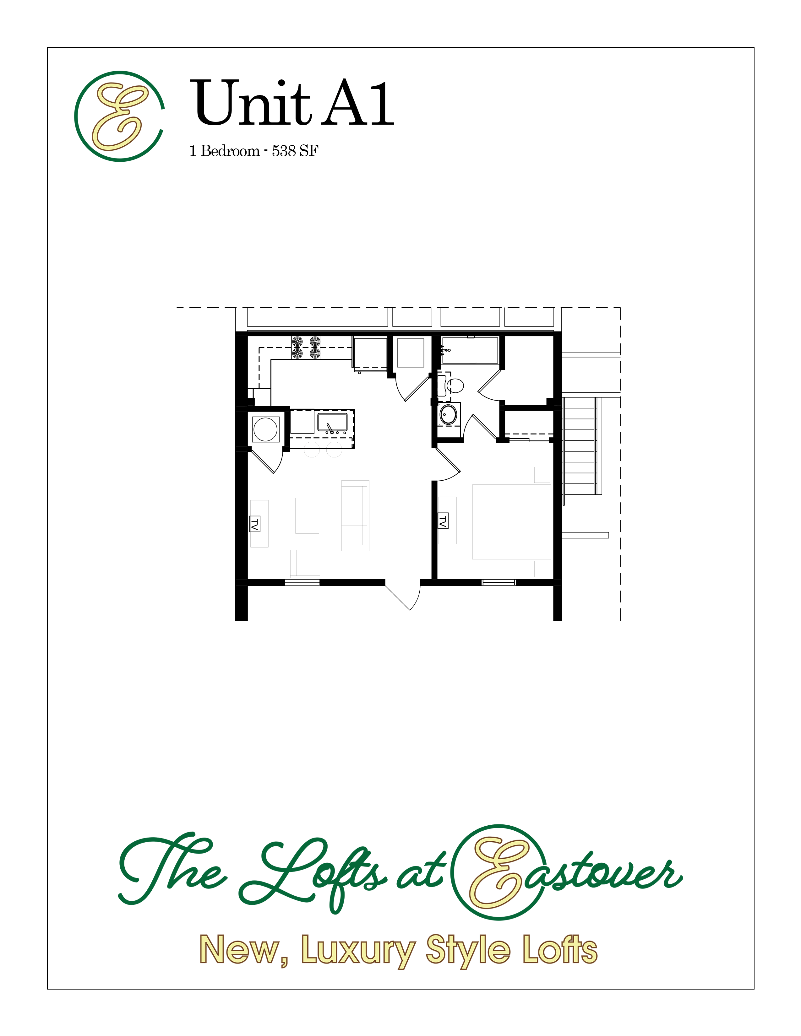 1 Bed 1 Bath Floorplan C at Eastover Commons Residential, Mississippi