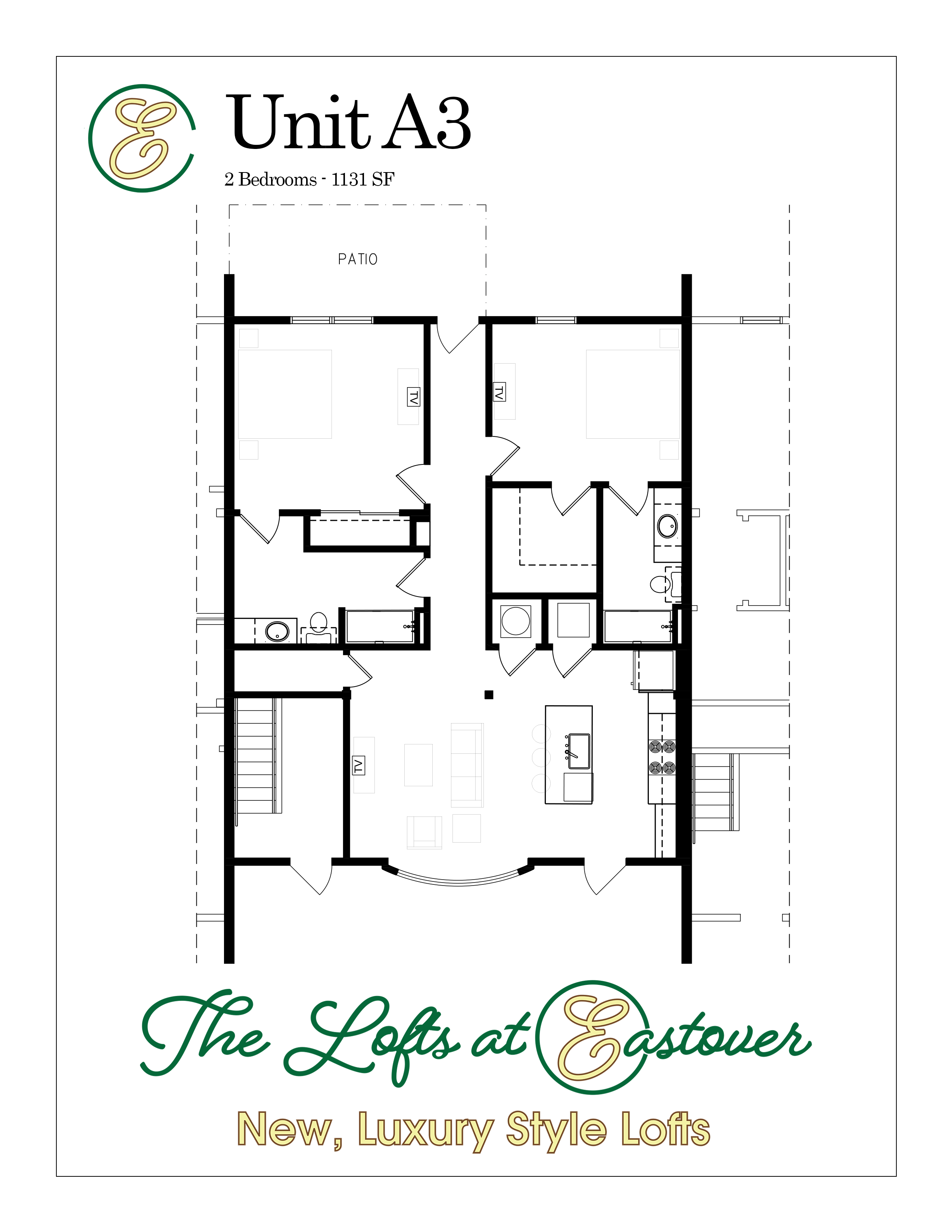 2 Bed 2 Bath Floorplan at Eastover Commons Residential, Jackson, MS  