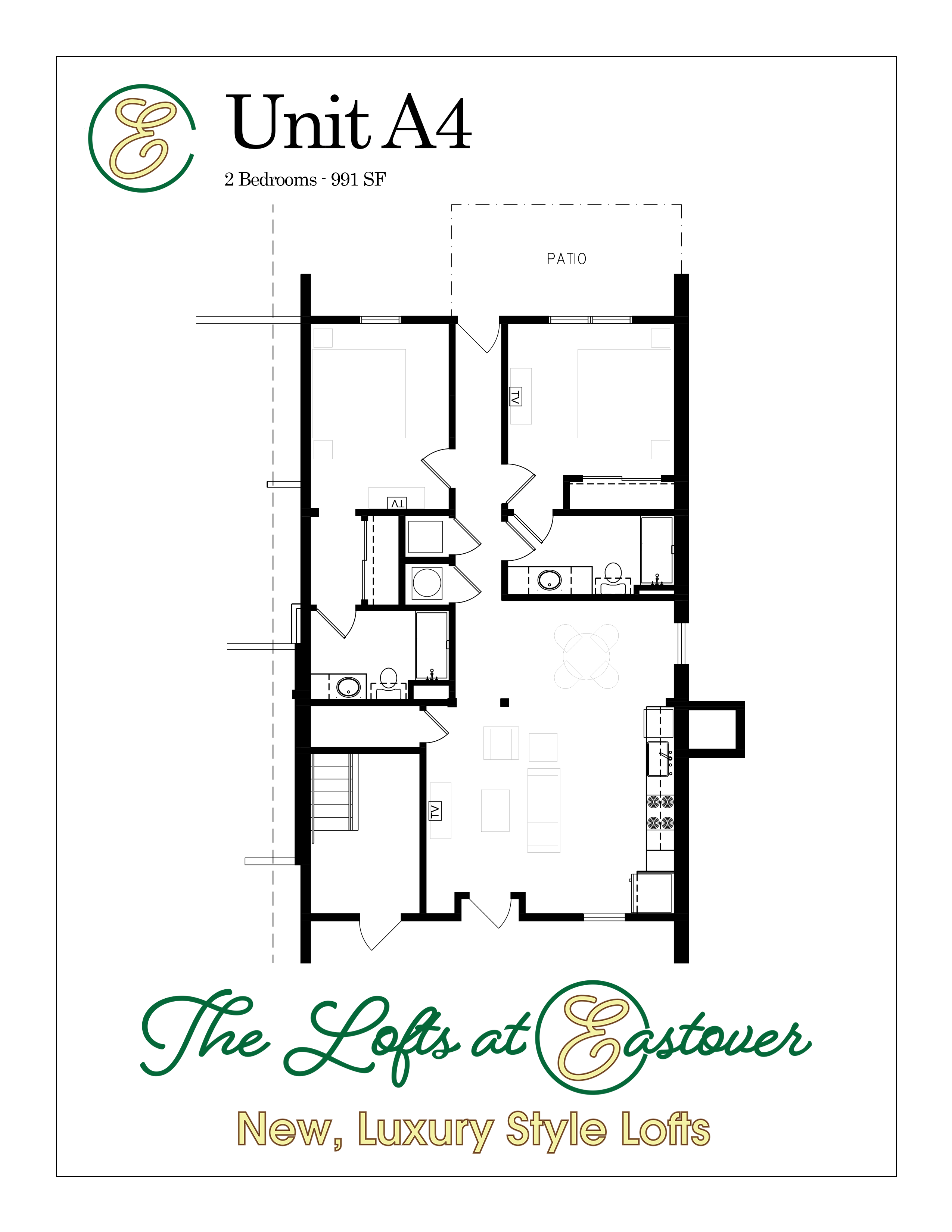 2 Bed 2 Bath Floorplan A at Eastover Commons Residential, Jackson, 39216  