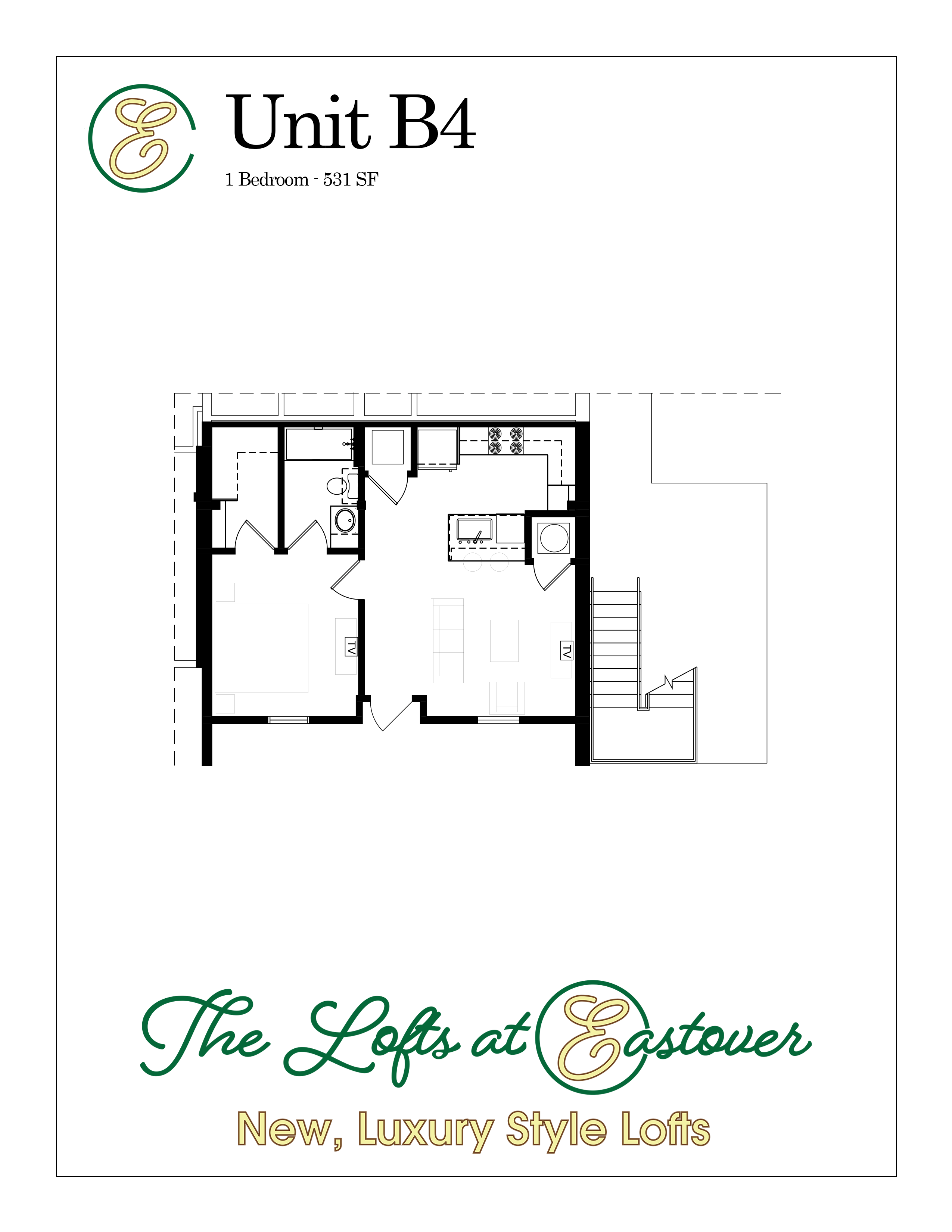 1 Bed 1 Bath Floorplan B at Eastover Commons Residential, Jackson, MS 39216  