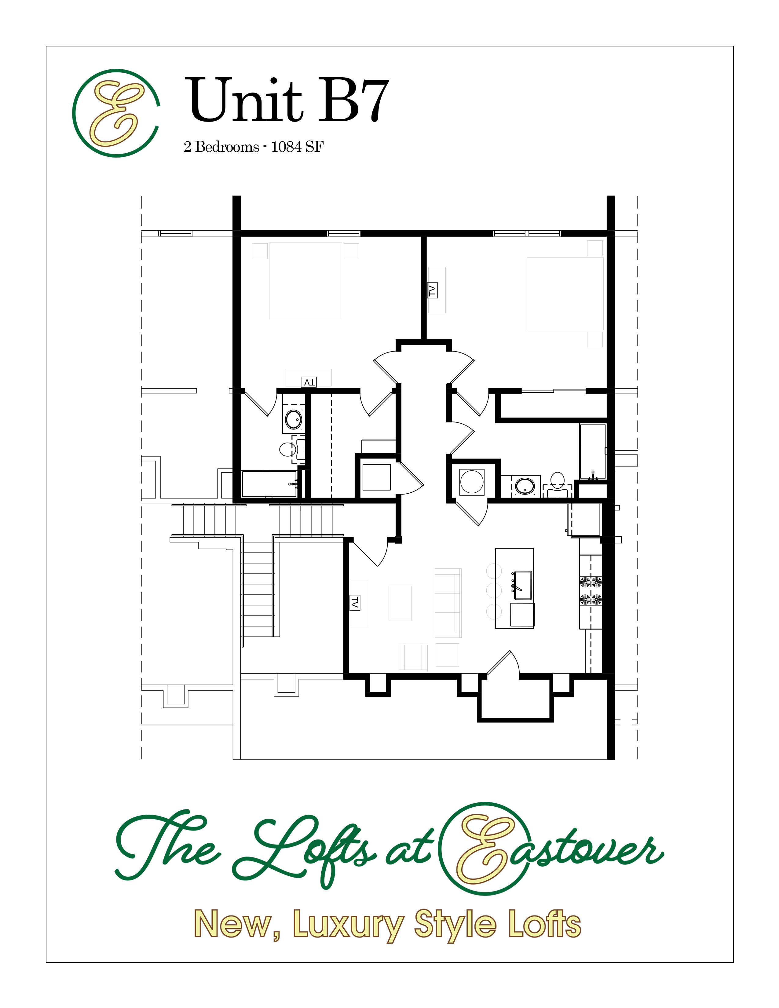 2 Bed 2 Bath Floorplan E at Eastover Commons Residential, Jackson, 39216  