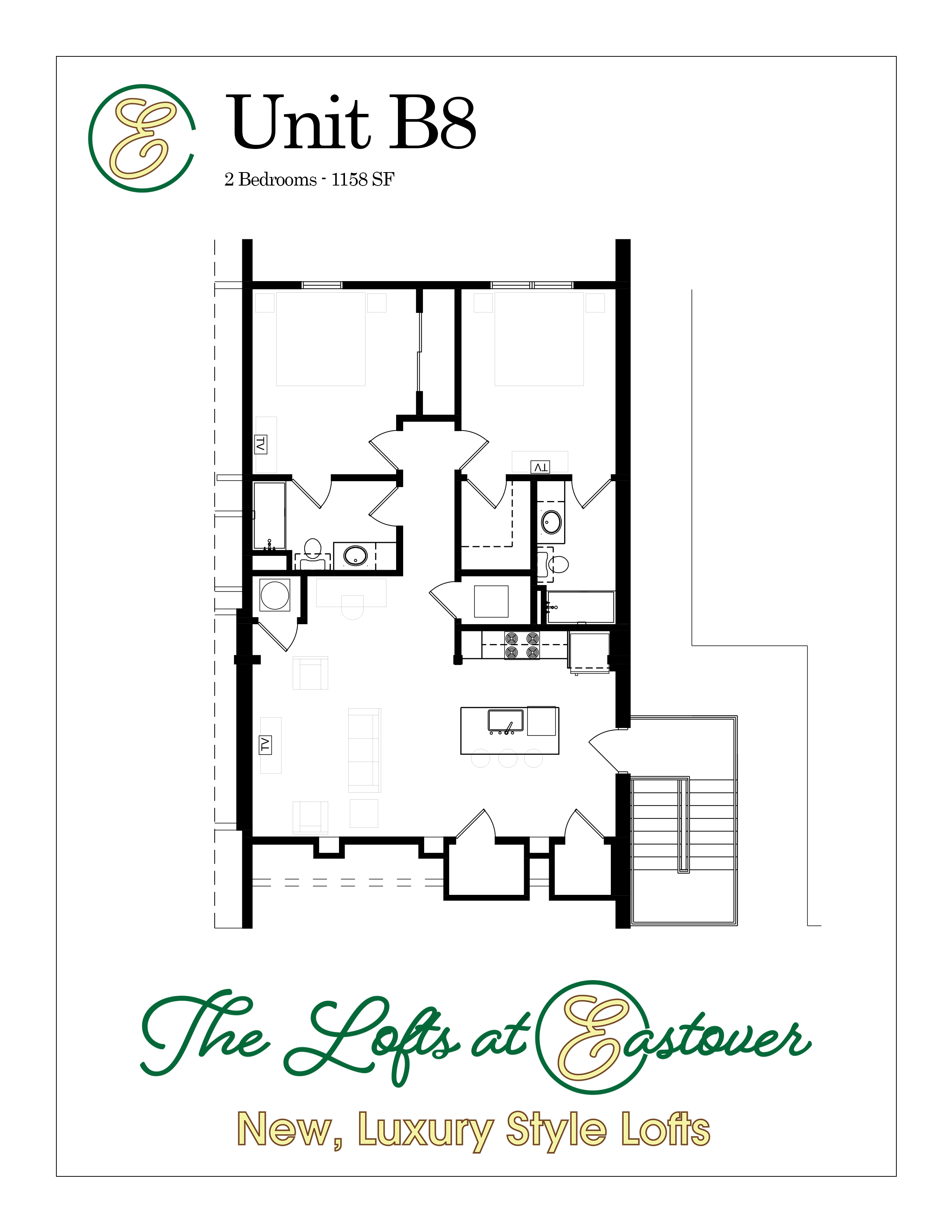 2 Bed 2 Bath Floorplan F at Eastover Commons Residential, Jackson Mississippi