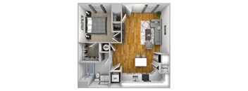 a 3d floor plan of a bedroom with a living room and a dining room