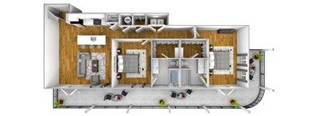 3d layout of a residential floor plan