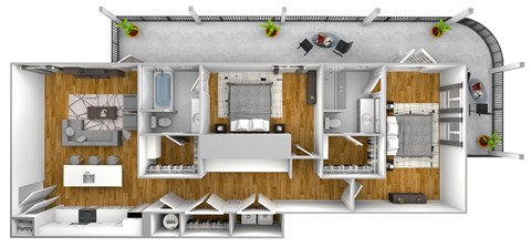 a 3d view of a floor plan of a house