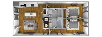 a 3d floor plan of a house with a bedroom and a bathroom
