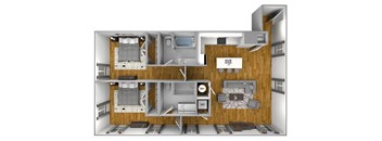 a 3d floor plan of a house with a bedroom and a living room
