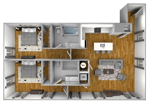 a 3d floor plan of a house with a bedroom and a living room