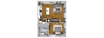 a 3d drawing of a floor plan with a bedroom and a living room