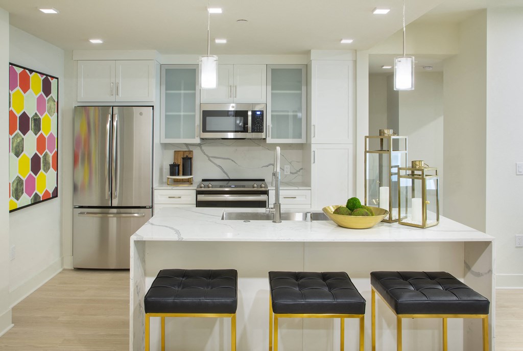 Kitchen with barstool at The Q Topanga, California