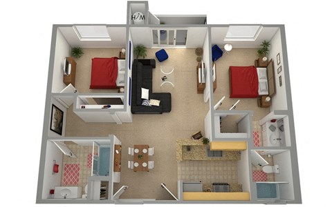 2 bedroom 2 bath floor plan at Dronfield Astoria Apartments ,Sylmar ,91342