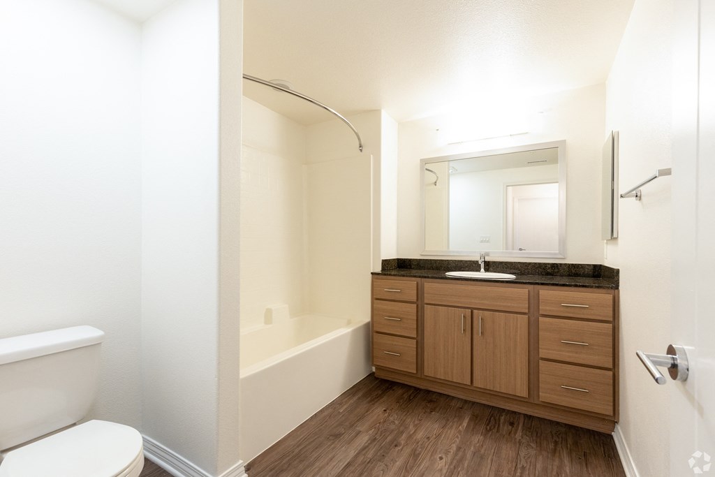 Bath tub and Shower combination, Hardwood laminate flooring at Legacy Apartments, Northridge