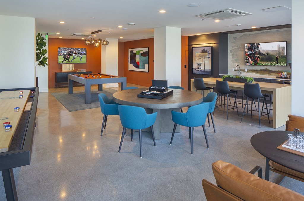 Game room shuffle board at The Q Topanga, Woodland Hills, CA, 91367